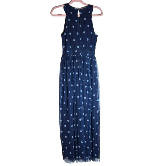 Candalite Navy Blue Polka dot Tulle Sleeveless Maxi Dress, Small - Picture 2 of 8